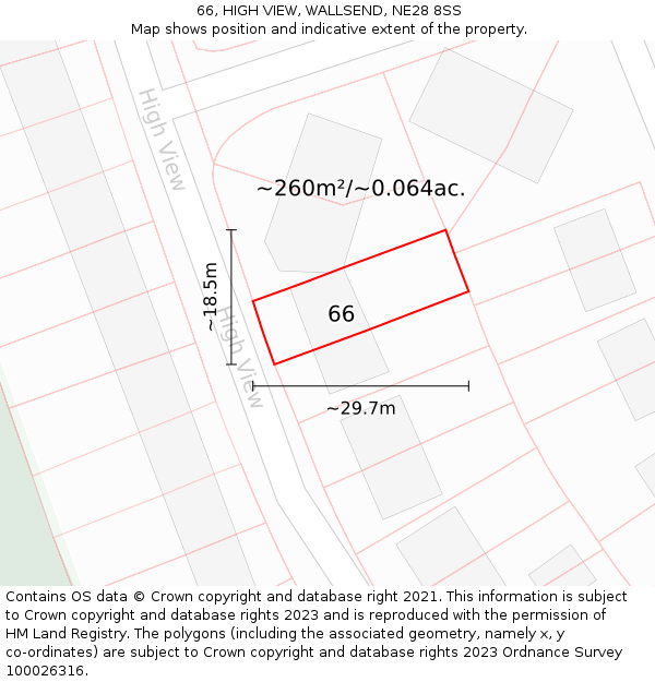 66, HIGH VIEW, WALLSEND, NE28 8SS: Plot and title map