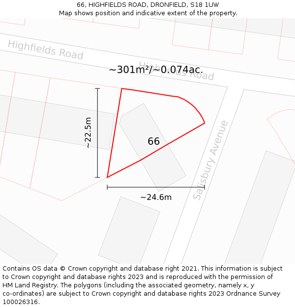 66, HIGHFIELDS ROAD, DRONFIELD, S18 1UW: Plot and title map