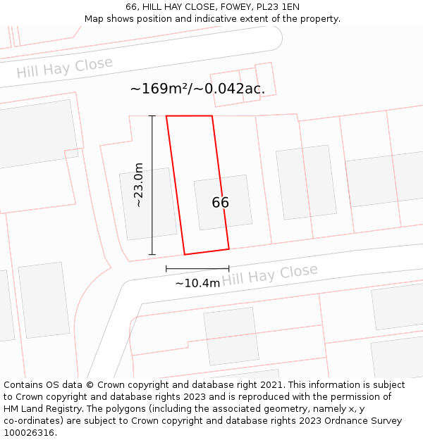 66, HILL HAY CLOSE, FOWEY, PL23 1EN: Plot and title map