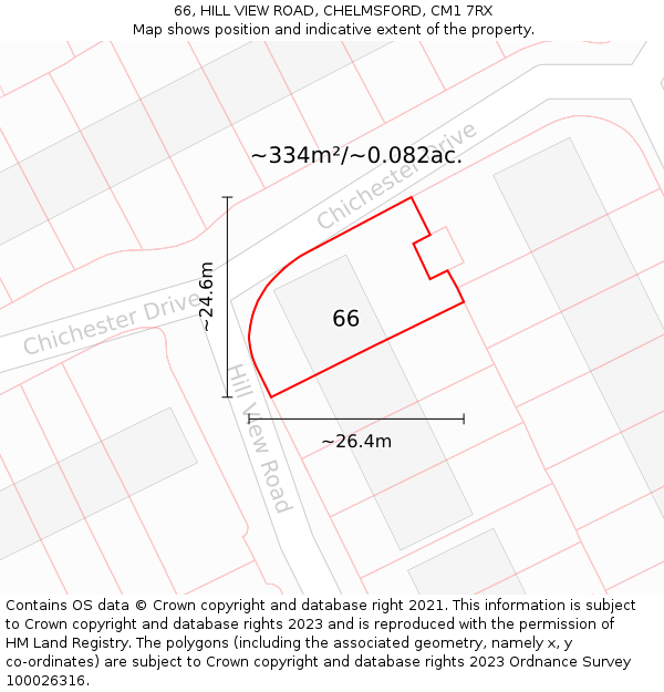 66, HILL VIEW ROAD, CHELMSFORD, CM1 7RX: Plot and title map