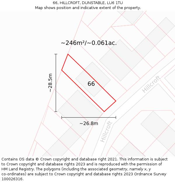 66, HILLCROFT, DUNSTABLE, LU6 1TU: Plot and title map