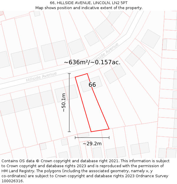 66, HILLSIDE AVENUE, LINCOLN, LN2 5PT: Plot and title map