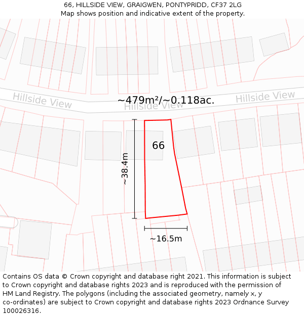 66, HILLSIDE VIEW, GRAIGWEN, PONTYPRIDD, CF37 2LG: Plot and title map
