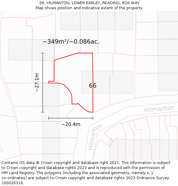 66, HILMANTON, LOWER EARLEY, READING, RG6 4HN: Plot and title map