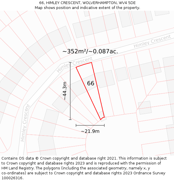 66, HIMLEY CRESCENT, WOLVERHAMPTON, WV4 5DE: Plot and title map