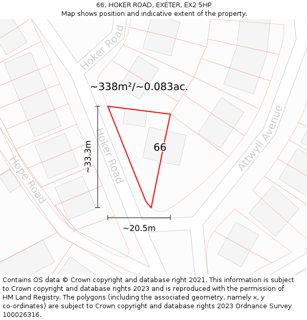 66, HOKER ROAD, EXETER, EX2 5HP: Plot and title map