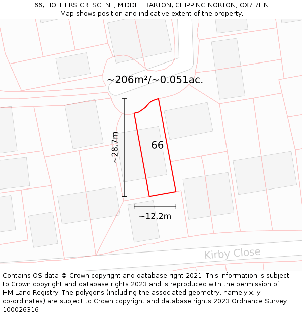 66, HOLLIERS CRESCENT, MIDDLE BARTON, CHIPPING NORTON, OX7 7HN: Plot and title map