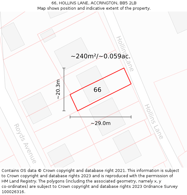 66, HOLLINS LANE, ACCRINGTON, BB5 2LB: Plot and title map