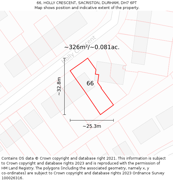 66, HOLLY CRESCENT, SACRISTON, DURHAM, DH7 6PT: Plot and title map
