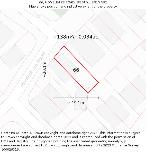 66, HOMELEAZE ROAD, BRISTOL, BS10 6BZ: Plot and title map