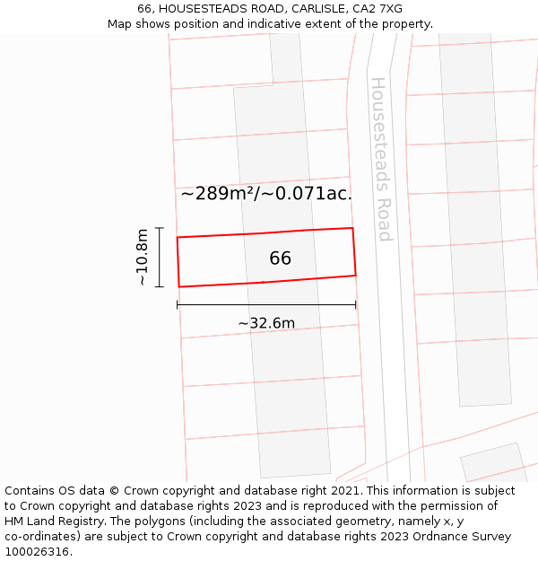 66, HOUSESTEADS ROAD, CARLISLE, CA2 7XG: Plot and title map