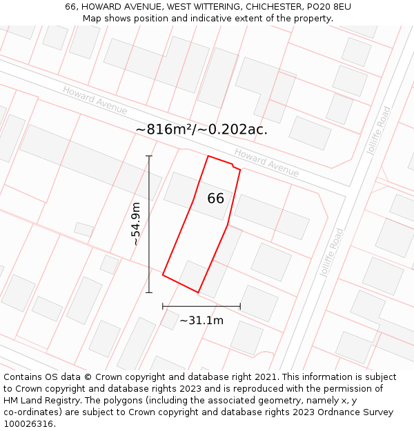 66, HOWARD AVENUE, WEST WITTERING, CHICHESTER, PO20 8EU: Plot and title map
