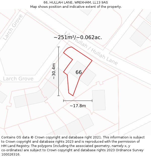 66, HULLAH LANE, WREXHAM, LL13 9AS: Plot and title map