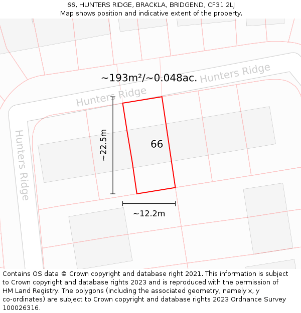 66, HUNTERS RIDGE, BRACKLA, BRIDGEND, CF31 2LJ: Plot and title map