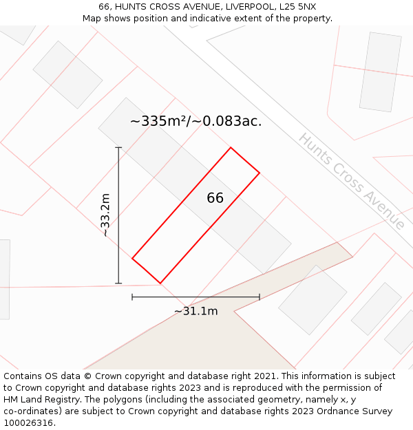 66, HUNTS CROSS AVENUE, LIVERPOOL, L25 5NX: Plot and title map