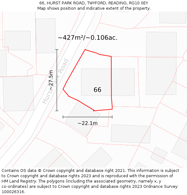 66, HURST PARK ROAD, TWYFORD, READING, RG10 0EY: Plot and title map