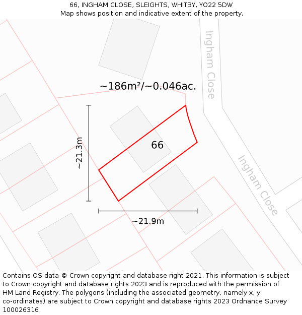 66, INGHAM CLOSE, SLEIGHTS, WHITBY, YO22 5DW: Plot and title map