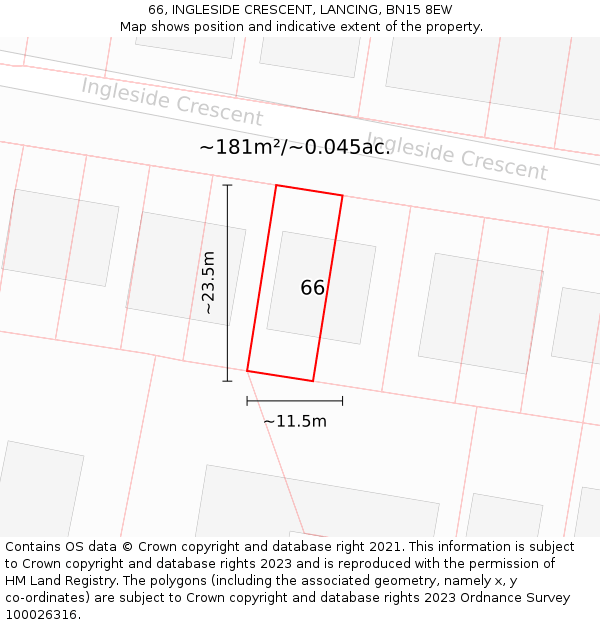 66, INGLESIDE CRESCENT, LANCING, BN15 8EW: Plot and title map