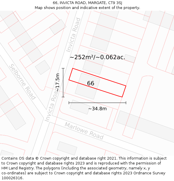 66, INVICTA ROAD, MARGATE, CT9 3SJ: Plot and title map