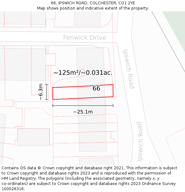 66, IPSWICH ROAD, COLCHESTER, CO1 2YE: Plot and title map