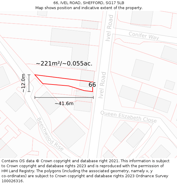 66, IVEL ROAD, SHEFFORD, SG17 5LB: Plot and title map