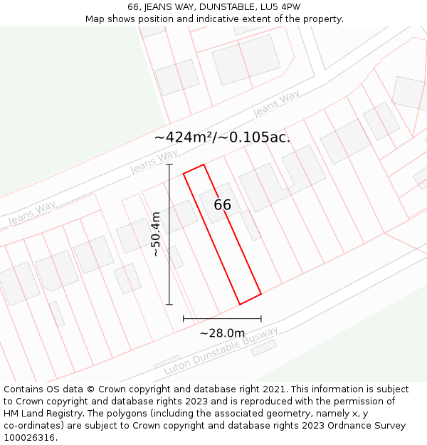 66, JEANS WAY, DUNSTABLE, LU5 4PW: Plot and title map