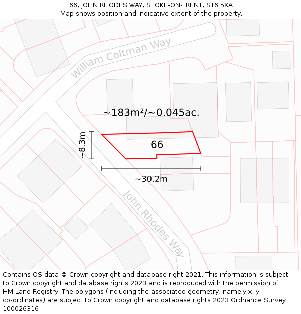 66, JOHN RHODES WAY, STOKE-ON-TRENT, ST6 5XA: Plot and title map
