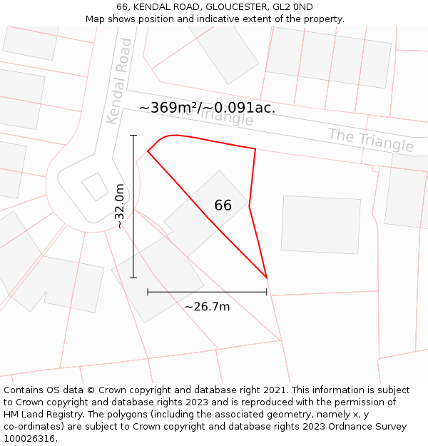 66, KENDAL ROAD, GLOUCESTER, GL2 0ND: Plot and title map
