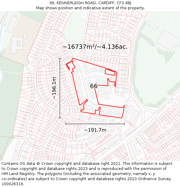 66, KENNERLEIGH ROAD, CARDIFF, CF3 4BJ: Plot and title map