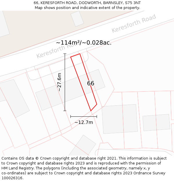 66, KERESFORTH ROAD, DODWORTH, BARNSLEY, S75 3NT: Plot and title map