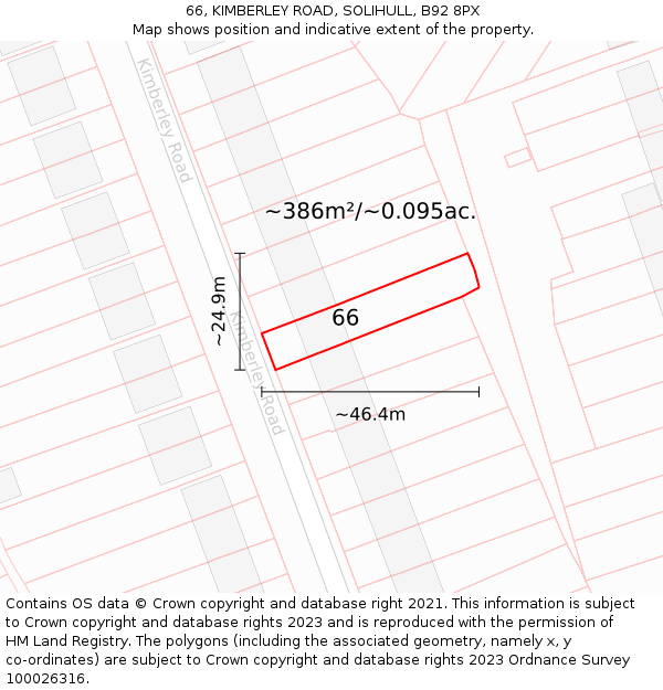 66, KIMBERLEY ROAD, SOLIHULL, B92 8PX: Plot and title map