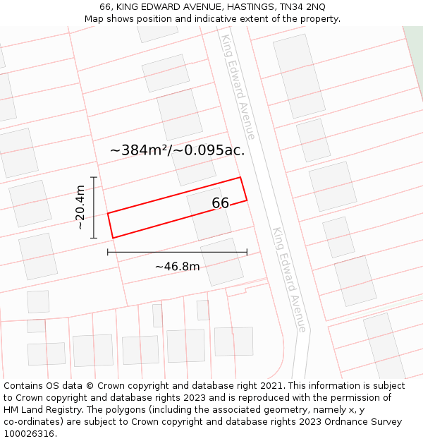 66, KING EDWARD AVENUE, HASTINGS, TN34 2NQ: Plot and title map
