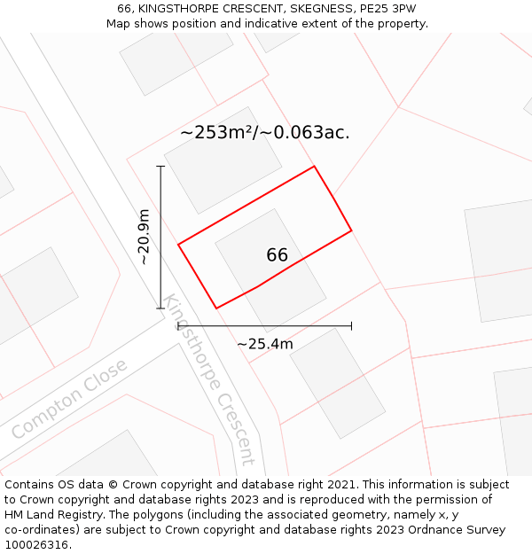 66, KINGSTHORPE CRESCENT, SKEGNESS, PE25 3PW: Plot and title map