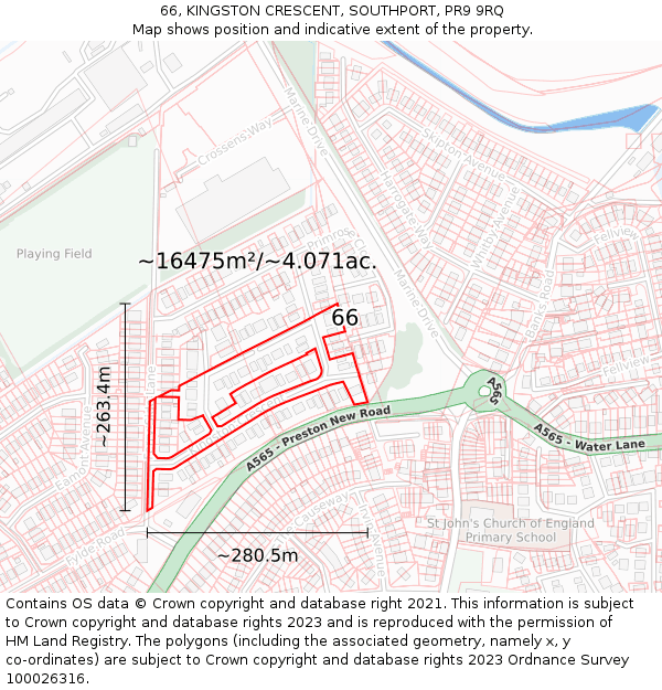 66, KINGSTON CRESCENT, SOUTHPORT, PR9 9RQ: Plot and title map