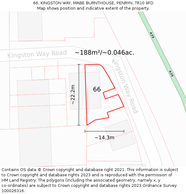 66, KINGSTON WAY, MABE BURNTHOUSE, PENRYN, TR10 9FD: Plot and title map