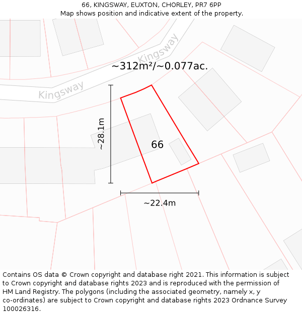 66, KINGSWAY, EUXTON, CHORLEY, PR7 6PP: Plot and title map