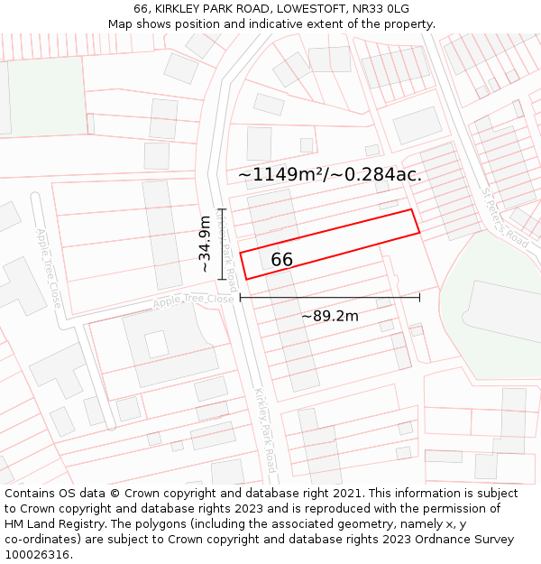 66, KIRKLEY PARK ROAD, LOWESTOFT, NR33 0LG: Plot and title map
