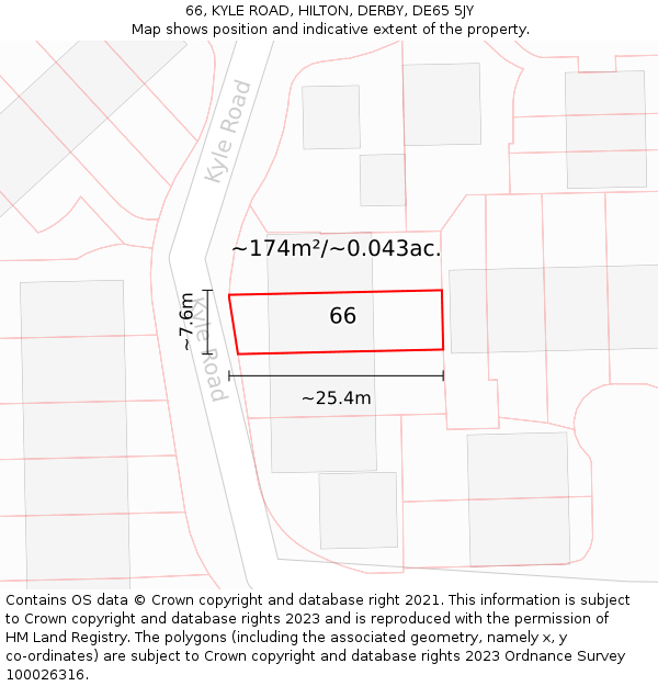 66, KYLE ROAD, HILTON, DERBY, DE65 5JY: Plot and title map