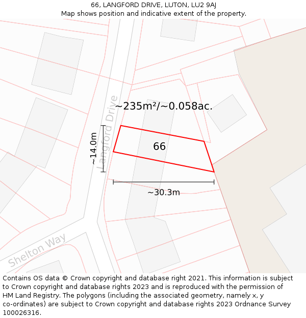 66, LANGFORD DRIVE, LUTON, LU2 9AJ: Plot and title map