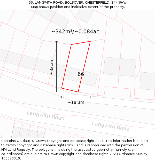 66, LANGWITH ROAD, BOLSOVER, CHESTERFIELD, S44 6HW: Plot and title map