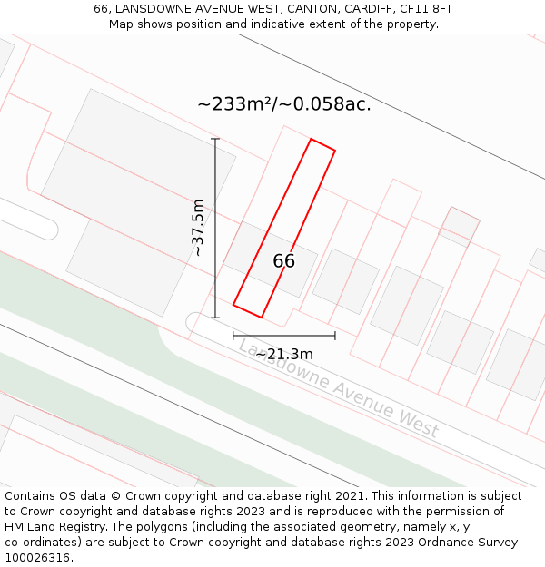 66, LANSDOWNE AVENUE WEST, CANTON, CARDIFF, CF11 8FT: Plot and title map