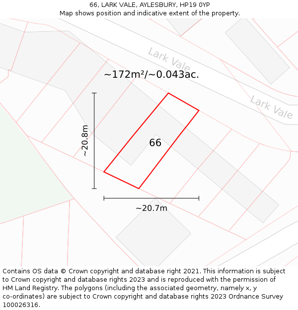 66, LARK VALE, AYLESBURY, HP19 0YP: Plot and title map