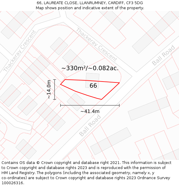 66, LAUREATE CLOSE, LLANRUMNEY, CARDIFF, CF3 5DG: Plot and title map
