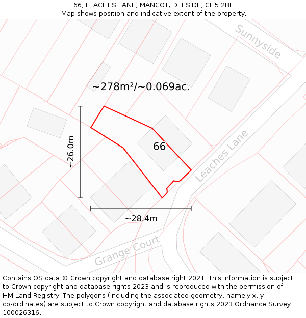 66, LEACHES LANE, MANCOT, DEESIDE, CH5 2BL: Plot and title map