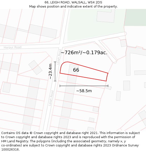 66, LEIGH ROAD, WALSALL, WS4 2DS: Plot and title map