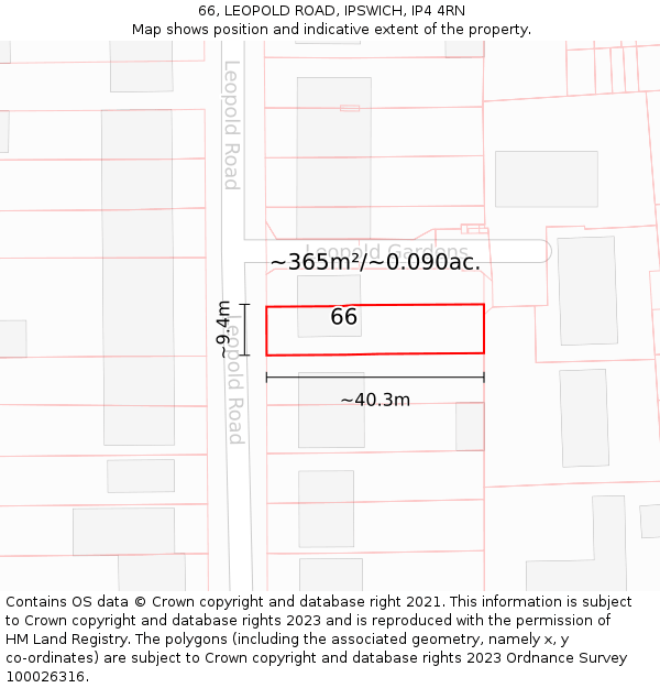 66, LEOPOLD ROAD, IPSWICH, IP4 4RN: Plot and title map