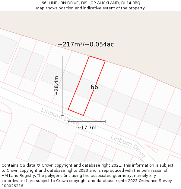 66, LINBURN DRIVE, BISHOP AUCKLAND, DL14 0RQ: Plot and title map