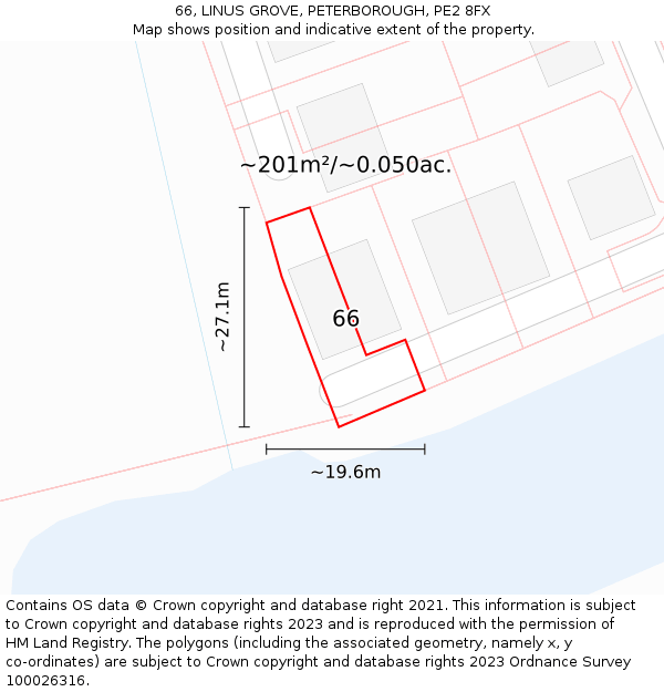 66, LINUS GROVE, PETERBOROUGH, PE2 8FX: Plot and title map