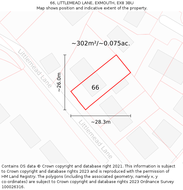 66, LITTLEMEAD LANE, EXMOUTH, EX8 3BU: Plot and title map