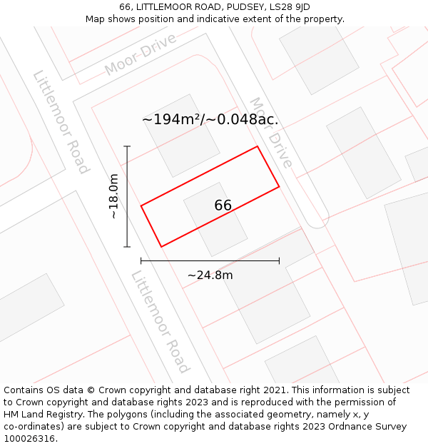 66, LITTLEMOOR ROAD, PUDSEY, LS28 9JD: Plot and title map